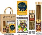 The Aroma Factory Happy Diwali Gift Hamper Set (Swad Mix 25 Candy, Incense Laxmi Agarbatti, Kesar Chanda Dhoopcone, Greeting Card, Jute Bag) Gift Item