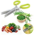 RK BROTHERS GROUP Scissors with Cleaning Combo Multi-Function 5 Blade Vegetable Stainless Steel Herbs Scissor - Durable, Time Saving Kitchen Cutting Tool