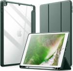 ProElite Smart Flip Case Cover for Apple iPad 9.7 inch 2018/2017 5th 6th Generation, Clear Soft Back with Pencil Holder, Dark Green