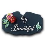 Chalk My Theme Hey Beautiful Quotes Wooden Wall Art with Wooden Frame and Words for Home, Office, Living Room, Café, Restaurant, and Co-Working Black & Red
