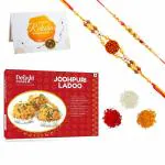 Delight Foods Pure Desi Ghee Jodhpuri Boondi Laddu 400g, Rakhi Greeting Card, 2 Rakhis, Fresh Indian Sweets Mithai Festive Rakshabandhan Pack