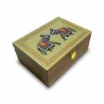 Octavius Assortment of Fine Black & Green Teas - 90 Enveloped Teabags in Handcrafted Wooden Gift Box with Traditional Indian Elephant Pattern On The Lid|Gift Box for Family & Friend