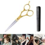 Doberyl 5 inch Professional Stainless Steel Gold Hair Scissors, Home and Salon Barber Hairdressing Use Golden Multi-Purpose Cutting scissors, Free Hair Comb