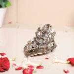 KridayKraft Metal Silver Polish Ganpati on Leaf for Home Decor and Gift Purpose Ganesha on Leaf - Ganesh with Diya - Lord Ganesha (12 x12 x 8 cm)