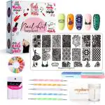 Royalkart Nail Art Kit For Women Professional 5 Dotting Pen Stamping Plate,French Nail Stamper,Scraper,Nail Art Buffer,Fimo Clay Wheel,Finger Tip Guide Nail Art Tools