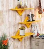 DTOS Wooden Wall Mount samosa set Wooden Wall Shelf (Number of Shelves - 3, Yellow)