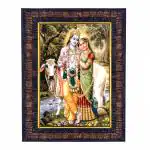 Hawai Radha Krishna Designer Wall Hanging Engineered Wood Photo Frame for Worship Use 8.5x7inch SFDI00427BLKFRM