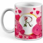 DEVA Beautiful R Printed Rakhi Gift Coffee Magic White Ceramic (350 ml) Ceramic Coffee Mug