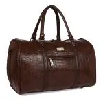 Fur Jaden Brown Crocodile Textured Leatherette Weekender Duffle Bag for Travel