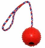 Emily Pets Dog Fetch Glossy Rubber Ball Rope Toy for Interactive Pet Chewing Training Working Dog Rope Ball Toy, Tugging Ball Toys (Red)