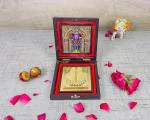 GoldGiftIdeas 24K Gold Plated Square Swaminarayan Photo Frame with Charan Paduka Box (Ghanshyam Maharaj), Return Gifts,Sadguru Swami Frame for Home Decor