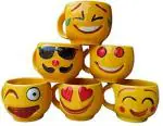 DREAM SHADES Pack of 6 Ceramic Ceramic Smiley Emoji Face Tea/Coffee Mug Ideal Best Gift for Friends (Yellow, Cup Set)