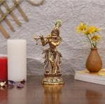 AURATUSKRAFT Lord Krishna Statue Idol Kanhaiya Ji Murti Laddu Gopal Statue Thakur Ji Statue Home Figurine Krishna Janmashtami Gifts Decorative Showpiece - 22 cm (Aluminium, Gold)