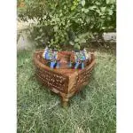 Baanmata International Lightweight Brown Triangle Wooden Chakki Side Table (37 x 37 x 17 cm)