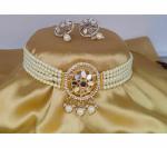 Gyaan Jewels Handmade Alloy Earring and Necklace Set Beige, Gold, White (Women) (Pack of 1) Free Size