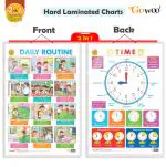 GO WOO 2 IN 1 DAILY ROUTINE AND TIME Educational Poster for Preschool Kids| Chart for Kids