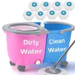 V-Mop Premium Pink Twin Bucket Jumbo Spin 4 Wheel Trolley with 9 Microfiber Refills