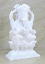 Real Craft White Marble Lord Ganesha Ganesh Ganpati Murti Moorti Idol Statue