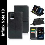 Tingtong Premium Leather Back Cover for Infinix Note 10 Wallet Case Flip Cover | Pockets & Built in Stand | Designer Finish | Magnet Closure | (Black)