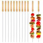 IDEAL PRIME Heavy Duty Stainless Steel 13 Inch BBQ Skewers Tandoor for Barbecue, Grill (12 Pices) Stainless Steel Stick with Wooden Handle Reusable BBQ Sticks, Metal Grilling Skewers Barbeque Accessories Pack Of 12
