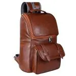 Leather world Tan PU Leather Laptop Backpack