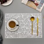 TINDLER KNOTS Placemats Silver Set of 6 for Dining Table Washable Pvc Metallic Placemats Non-Slip Heat Resistant Kitchen Table Mats