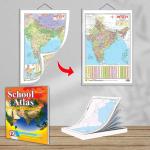 GOWOO SMALL - 100 India POLITICAL OUTLINE MAP FOR SCHOOL, 2 IN 1 India POLITICAL AND PHYSICAL MAP IN HINDI and SCHOOL ATLAS LATEST EDITION (ENGLISH) - ART PAPER | Pack of 1 Map Pad + 1 Chart + 1 Atlas Book
