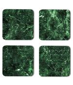 Whats Your Kick Marble Texure Dark Green Texure Design Printed Set of 4 Coaster With Metal Stand