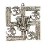 eCraftIndia Silver Embossed Metal Lord Ganesha on Om Swastik Wall Hanging 9 inch x 8 inch