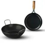 The Indus Valley Pre-Seasoned Iron Cookware Set | Kadai (24.6 cm/2.7L) + Tawa (26 cm) | Kitchen Cooking Combo Pots and Pans Set of 2Pcs | Naturally Nonstick