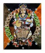 Tamatina Multicolor Kalighat Art Maa Saraswati Traditional Unframed Art Canvas Painting - 13X11 Inch