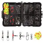 Proberos 140pcs Fishing Swivel Snaps Kit Include Ball Bearing Swivel Snap Barrel 3 Way Triple Swivel Connector Clip Fishing Beads Fishing Accessories Fishing Set 140 PCS