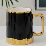 BonZeaL 3D Ceramic Glossy Finish Gold Wave Coffee Mug Black Royal Classy Tea Cup Set 350 ML