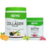 OZiva Plant Based Collagen Builder, 250g & OZiva Plant Based Biotin 10000+ mcg , 125g (Combo Pack)