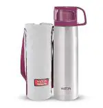 Milton Glassy 1000 Thermosteel 24 Hours Hot and Cold Water Bottle with Drinking Cup Lid, 1 Litre, Pink | Leak Proof | Office Bottle | Gym Bottle | Home