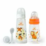 MYLO Baby Feels Natural Baby Feeding Bottle BPA Free, Slim Neck -125ml & 250 ml pack of 2 - 375 ml (Loin + Giraffe)