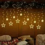 CORALTREE Star Led Light with 12 Hanging Stars 136 LED Lights, Curtain Decorative Star Lights, Decoration Lights for Diwali Christmas String Fairy Lights Diwali Lights (warm white)