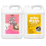 Flisko Dishwash Liquid Gel Pink 5L & Yellow 5L Leaves No Residue, Grease Cleaner For All Utensils