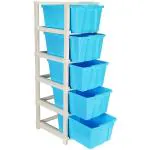 Joyful Studio 5 Xl(Extra large), Modular Drawer, Virgin Plastic for Home, Office, Parlor, School, Doctor, Home and Kids, Product Dimension when assembeled (31cmx39cmx98cm), Colour Blue