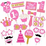 Zyozique 1ST Birthday Photo Booth Props for Birthday, Girl Birthday Party Photo Booth Props Kit ( 19 Pcs )