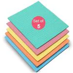 Shopimoz Cleaning Cellulose Sponge Cloths Absorbent Wipes Clean Kitchen Car Dish Eco-Friendly Dishcloth (Pack of 5)