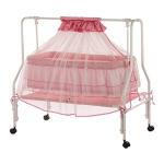 Kiddery Store Maia New Born Baby Cradle with Improved Mattress Design and Mosquito Net Protection Palna for Comfortable Baby Sleep 0-8 Months Pink