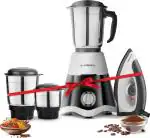 Longway Super Dlx 700 Watt Mixer Grinder with 3 Jars for Grinding, Mixing with Powerful Motor & Kwid 1100 Watt Dry Iron | 2 Years Warranty (Black & Gray, Combo Offer)