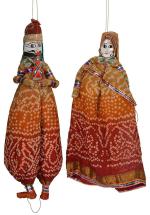 eGharonda Traditional Handcrafted Rajasthani Colorful Wooden Face String, Wood Folk Puppets aka Kathputli aka Rajasthani Dolls Art, Handmade Puppet Pair for Home Décor, Cultural Program and Events