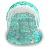 BeyBee Baby Sea Green Cartoon Net Mosquito with Thick Base, Foldable Mattress and Pillow