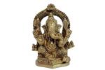 BHARAT HAAT Kalarambh Brass Kaman Ganesh Sitting on Designing Sihashan Heart Shape Carving Work Ganesh Bhagwan Idol Ganpati Bappa Murti Home Statue Idol Handicraft Art (3 x 2 x 4.3 inch, Yellow)