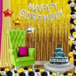 Acril Happy Birthday Silver Foil Letters with 30 HD Metallic Gold , Silver & Black Balloons