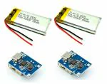 INVENTO 2Pcs 3.7V 450mAh 40x20x6mm Li-ion Lithium-ion Rechargeable Battery with 5V Step-Up Power Booster Module