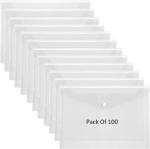 Shining Zon Envelope Design Document Certificates File Folder Bag Clear Holder Storage Case Snap Button File Folder Clear Plastic Container for A4, FS, Legal Size Papers Stationery - Pack of 100