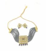 Bella Store Grey Brass Handmade Kundan Golden Chokar Necklace with Shining Beads for Women
